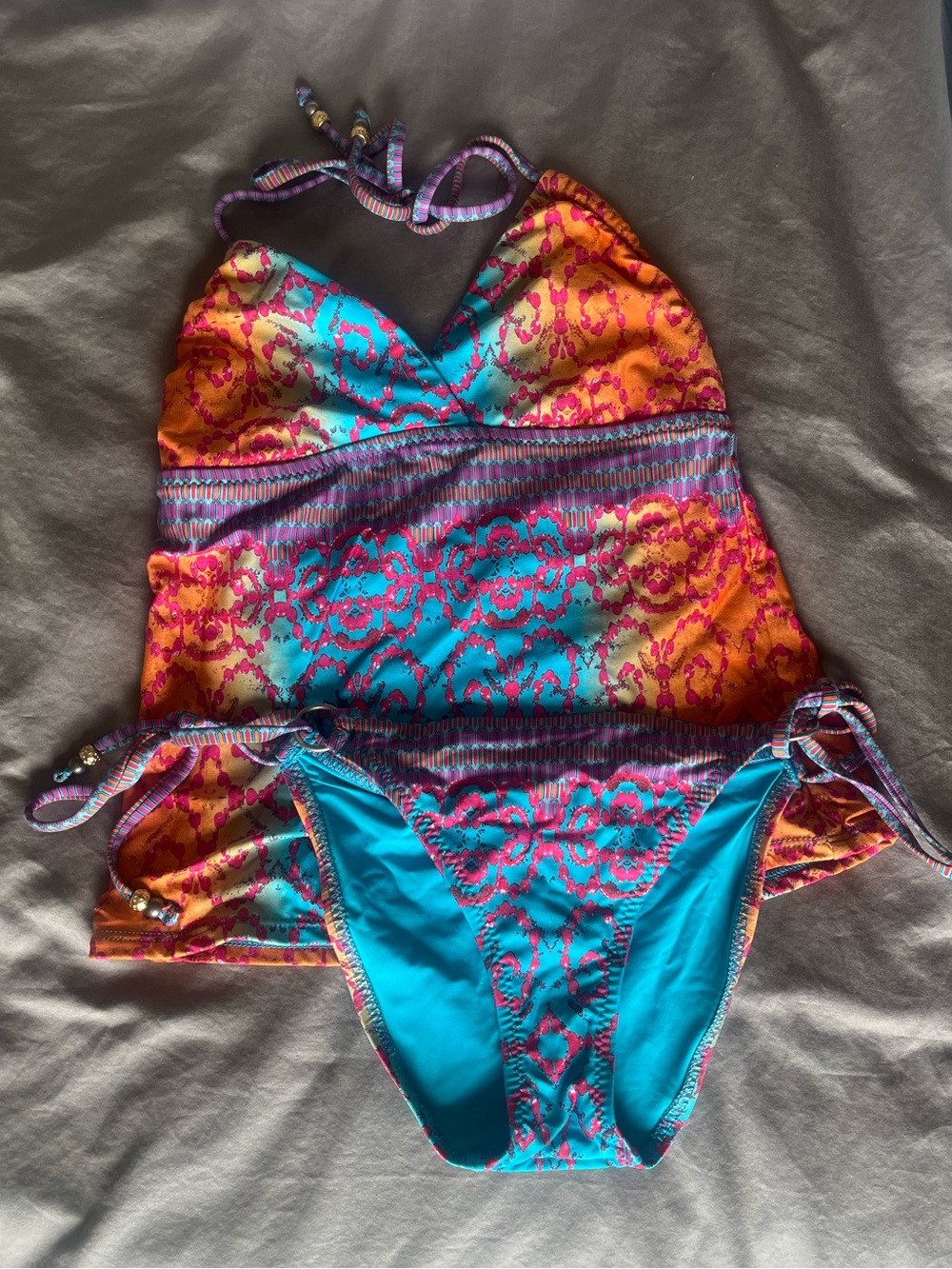 Bohemian Pink & Turquoise Two-Piece Tankini Swim Set
